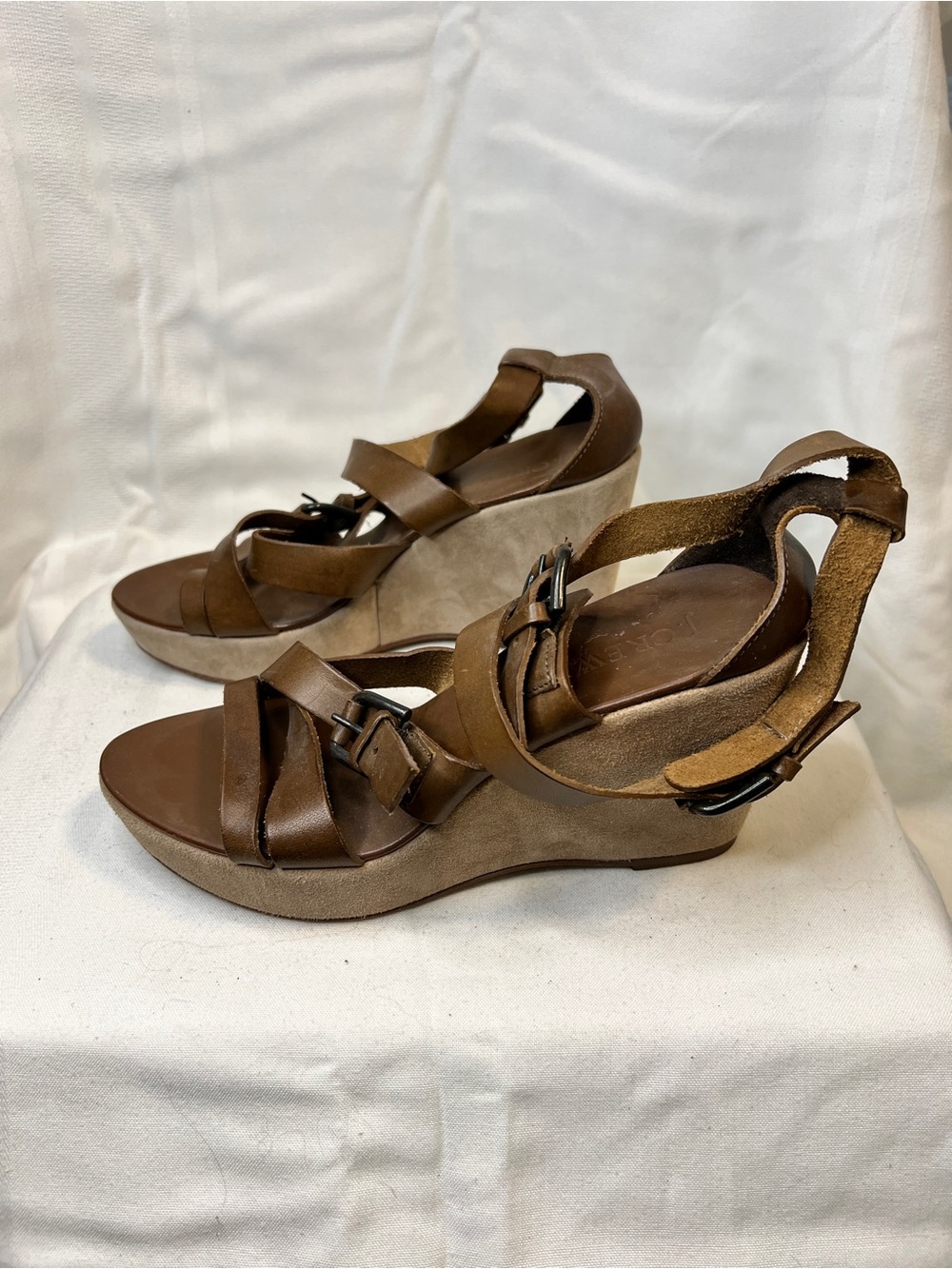 EUC J. Crew Giovanna Strappy Platform Wedge Sandals. Olive Brown Women’s sz. 7.
